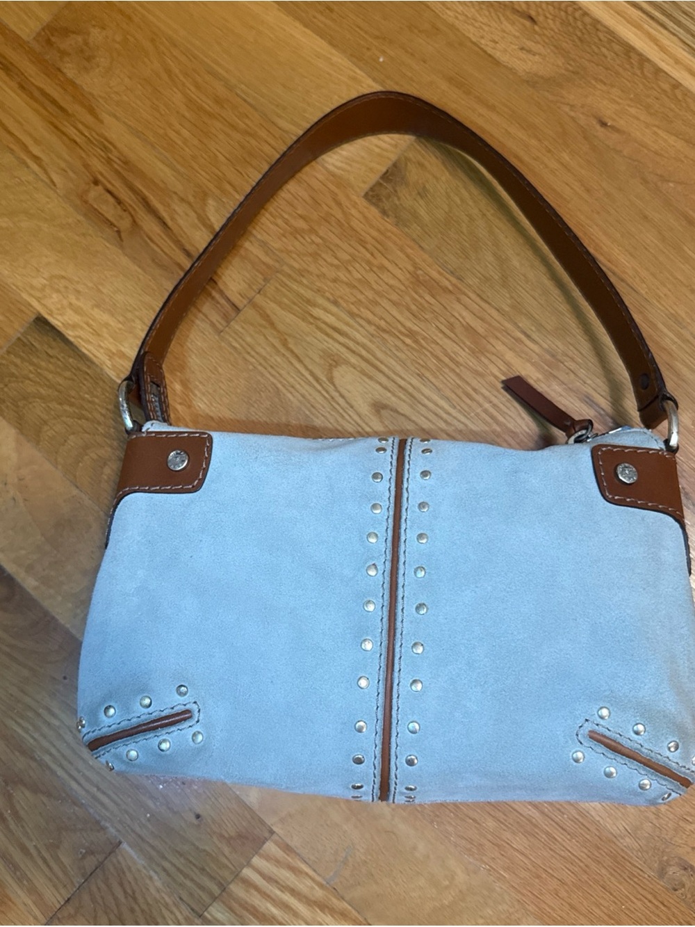 Michael Kors blue suede leather studded shoulder bag y2k boho western purse